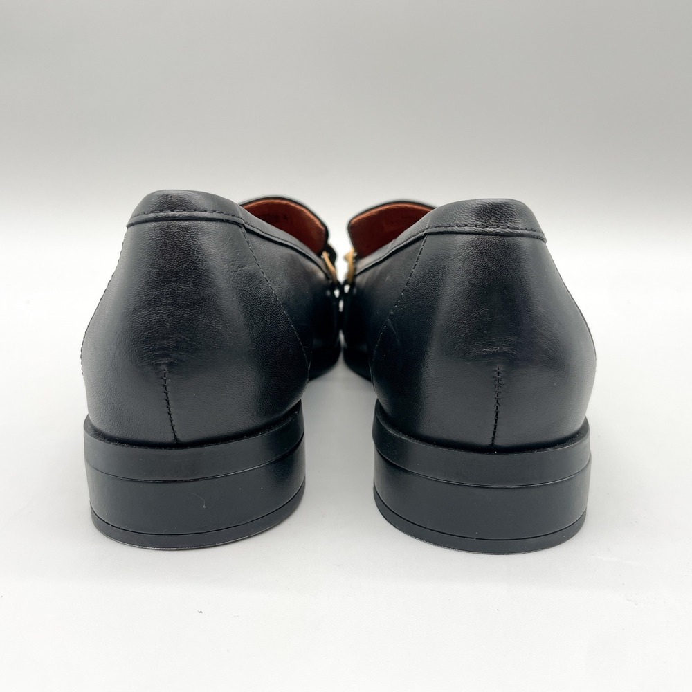 Vionic Black Leather Loafers with Brass Chain Accent - Picture 6 of 12